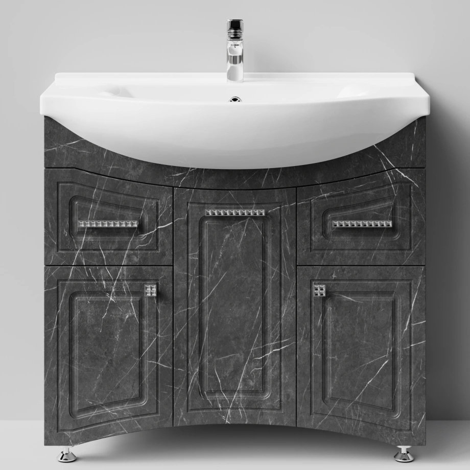 Тумба с раковиной Адам 90 напольная, Мрамор Графит софт тач, петли слева