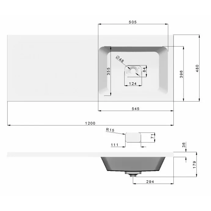 Тумба напольная Emmy Милли 57 с раковиной Аванти 120 R под стиральную машину, с 2-я ящиками, правая, белая