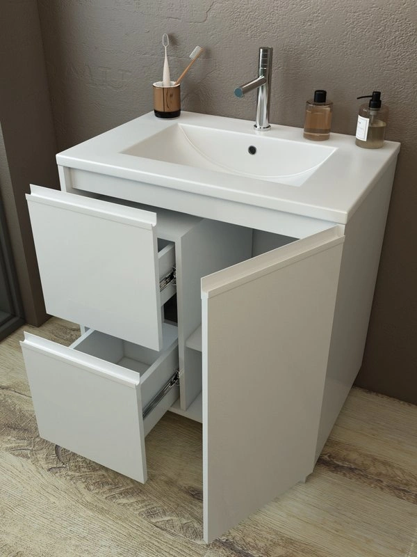 Тумба с раковиной Emmy Вега 70 напольная, 2 ящика, 1 дверь, белый