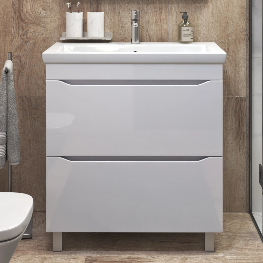 Тумба напольная Vigo Grani 800-0-2 с раковиной Como 80, 2 ящика, белый