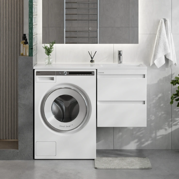 Тумба подвесная Onika Флэтон 38 с раковиной Марсал 100 под стиральную машину, R, белая