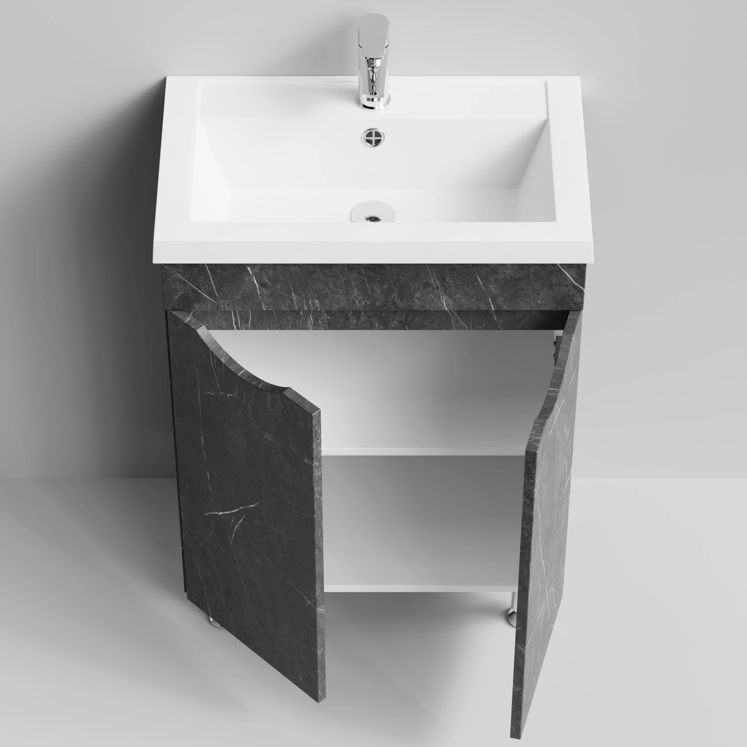 Тумба с раковиной Vod-ok Смайл 58 напольная, Мрамор Графит софт тач