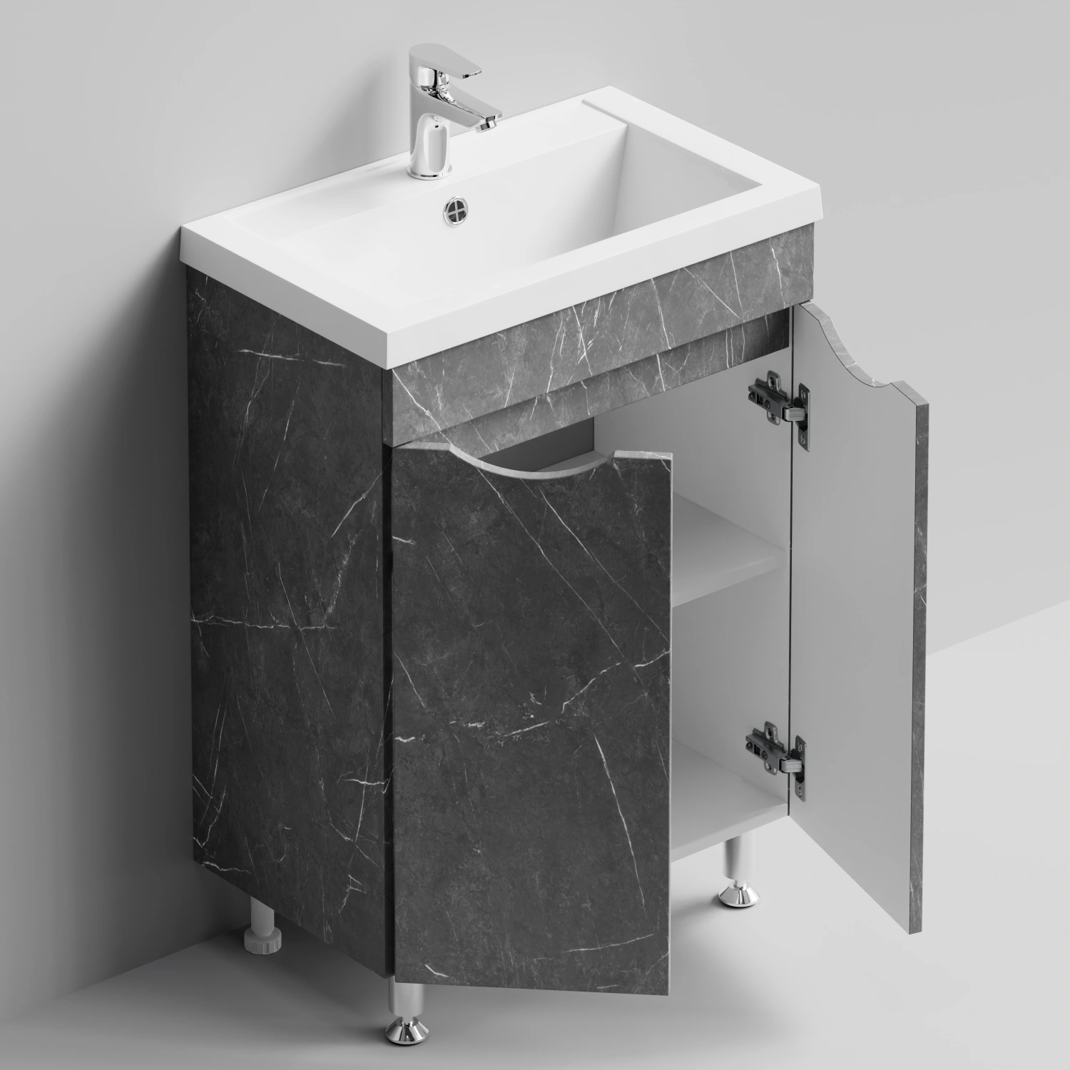 Тумба с раковиной Vod-ok Смайл 58 напольная, Мрамор Серый софт тач