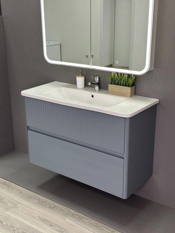 Тумба подвесная Alavann Wave 105 с раковиной Nikson 105, голубой деним