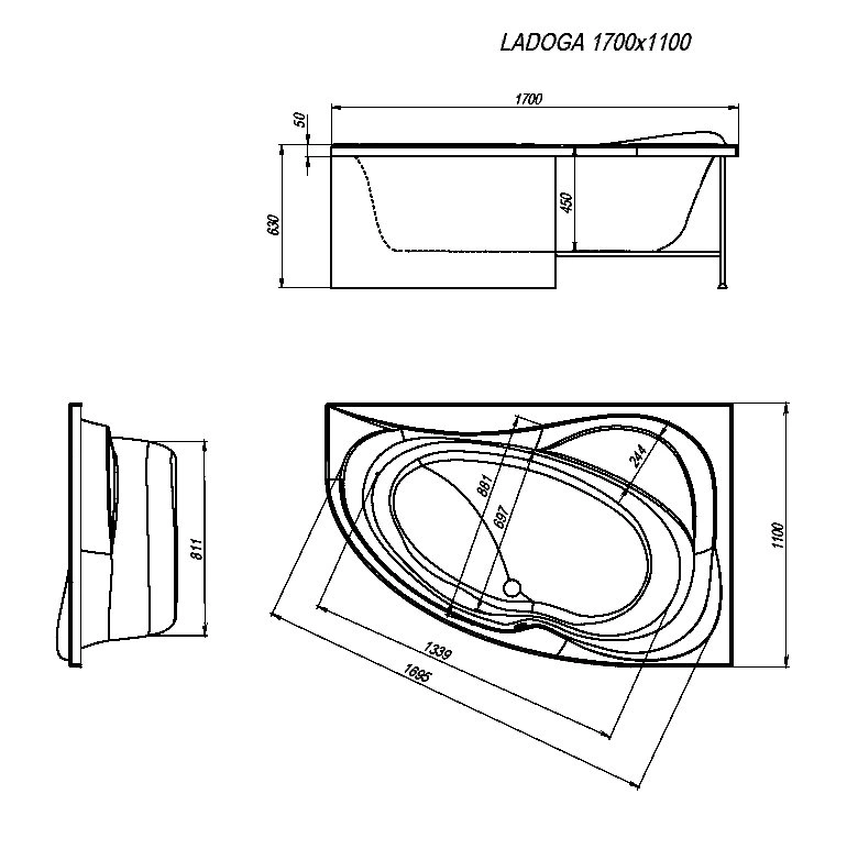 Ванна акриловая Alex Baitler Ладога 170x110 R правая