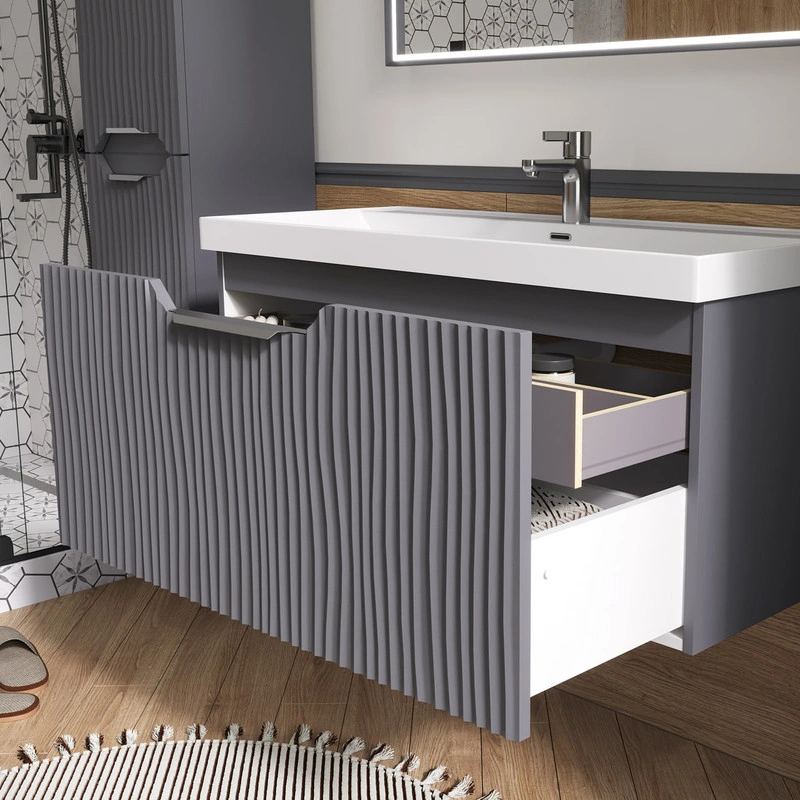 Тумба EQUIL Mirage с раковиной Prime 100 подвесная, 1 ящик, графит софт