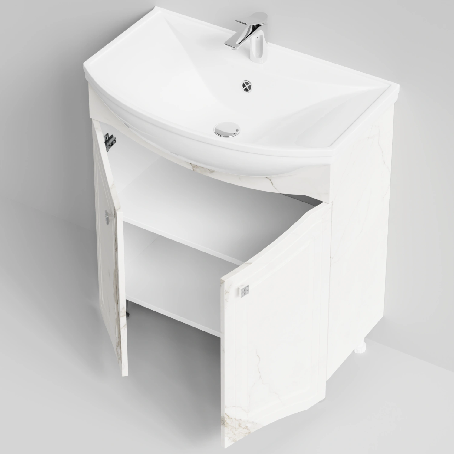 Тумба с раковиной Адам 75 напольная, Мрамор Белый натур милк