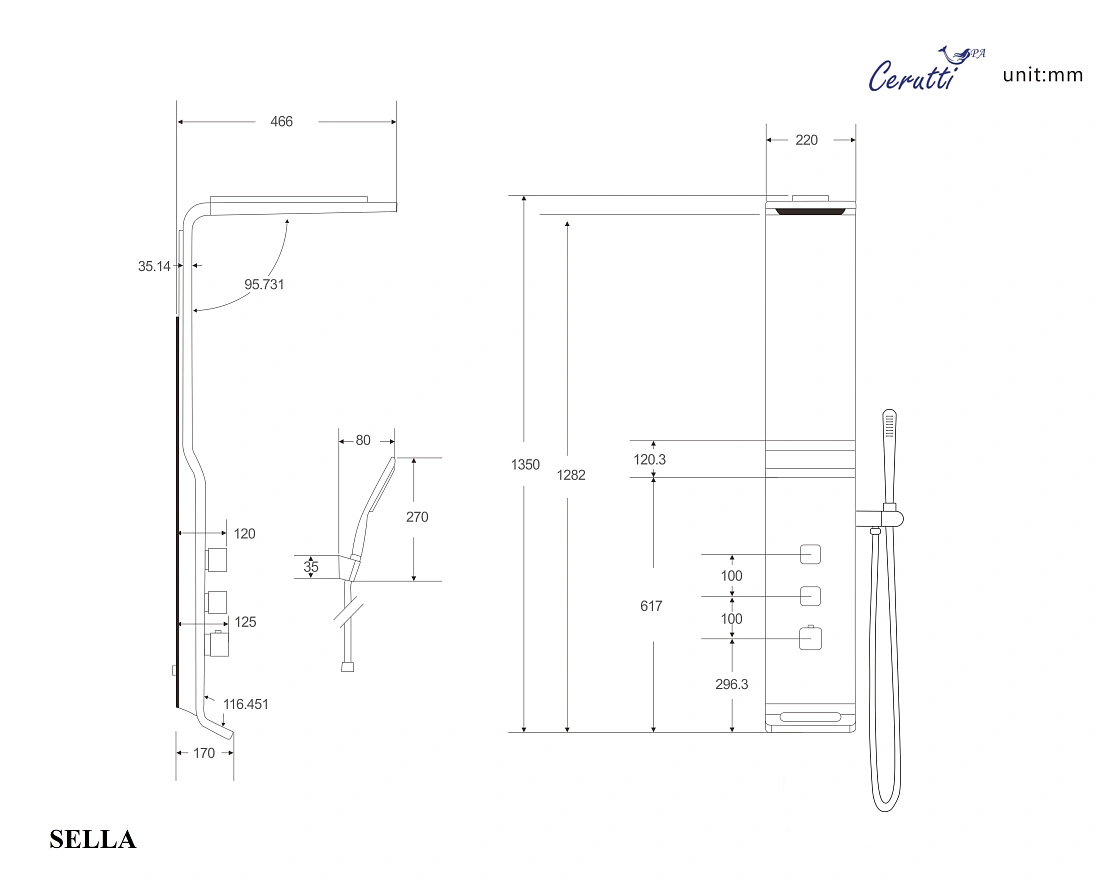 Душевая панель Ceruttispa SELLA S CT8990 из нержавеющей стали, цвет серебро
