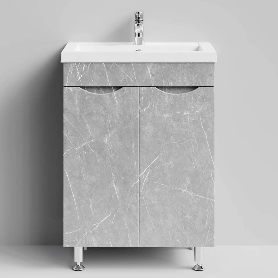 Тумба с раковиной Vod-ok Смайл 58 напольная, Мрамор Белый софт тач