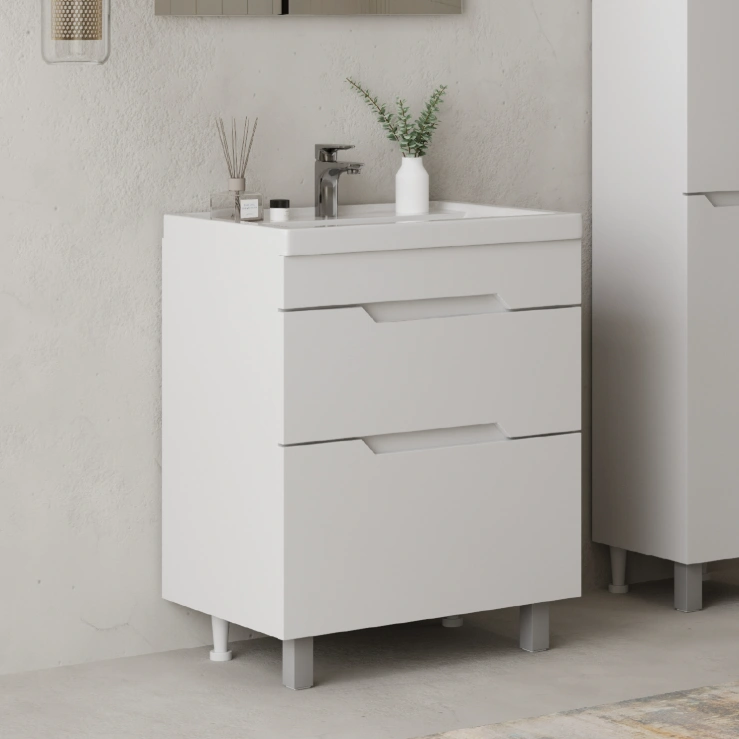 Тумба напольная Onika Ламина 60 с раковиной Фостер 60, белая