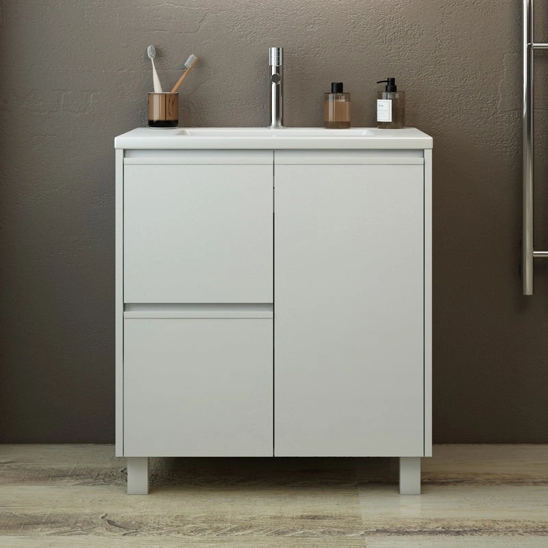 Тумба с раковиной Emmy Вега 70 напольная, 2 ящика, 1 дверь, белый