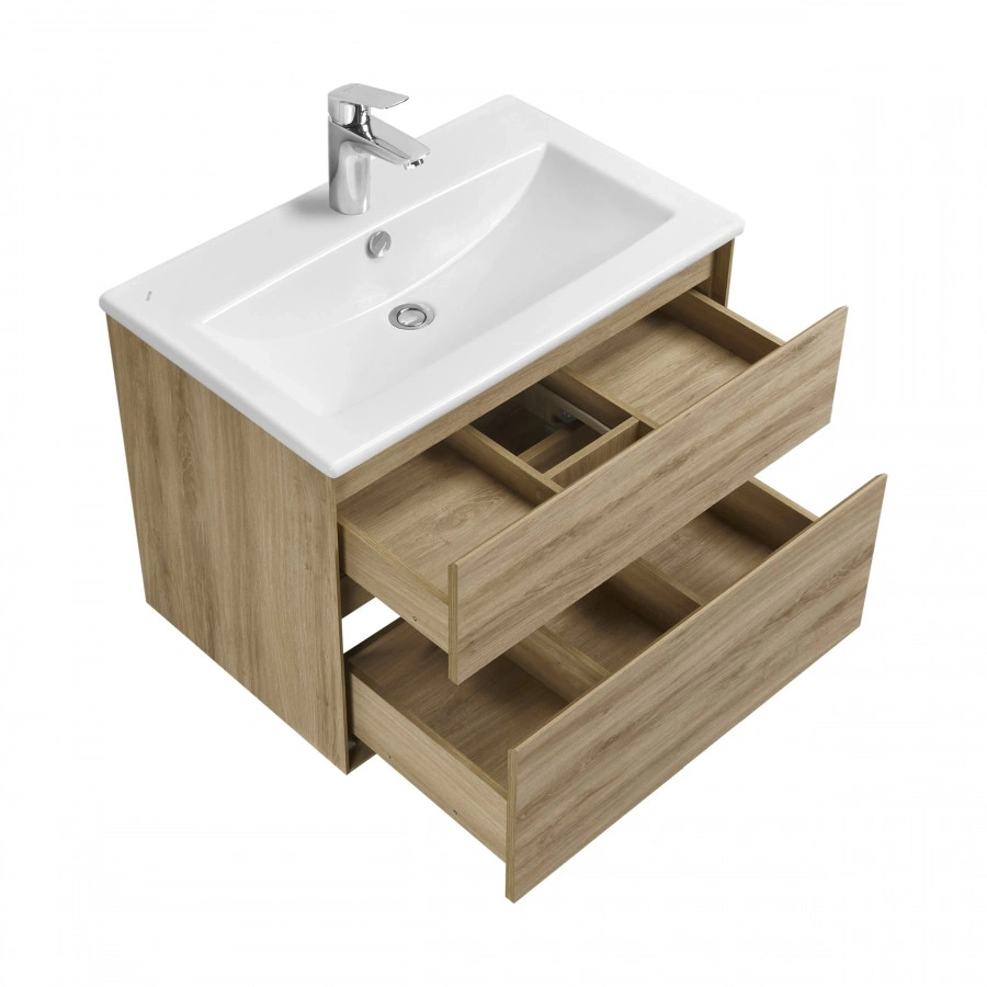 Тумба подвесная AQUATON Либерти 75 с раковиной Элина 75, дуб эльвезия