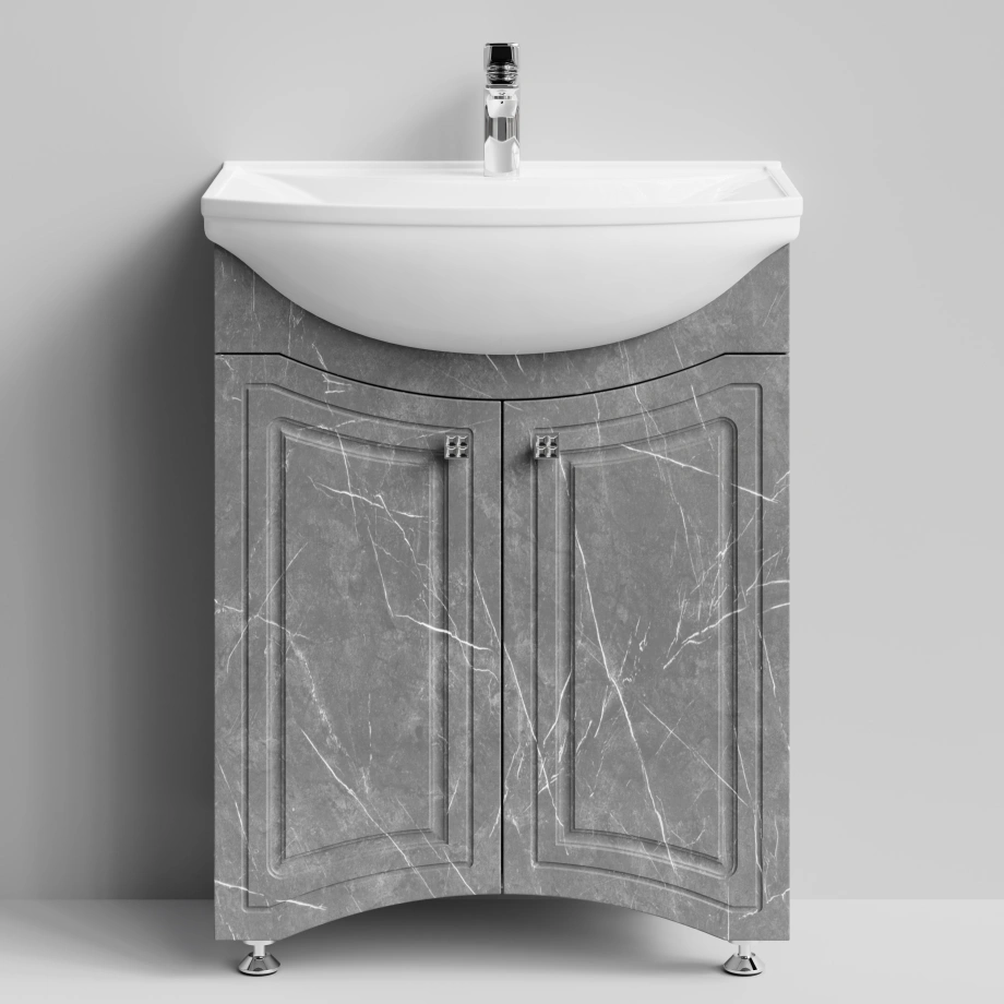 Тумба с раковиной Адам 65 напольная, Мрамор Серый софт тач