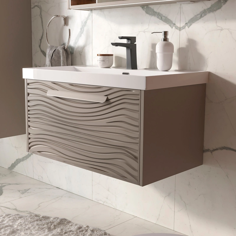 Тумба с раковиной EQUIL Gleam 80 подвесная, 1 ящик, амарок/дуб вотан