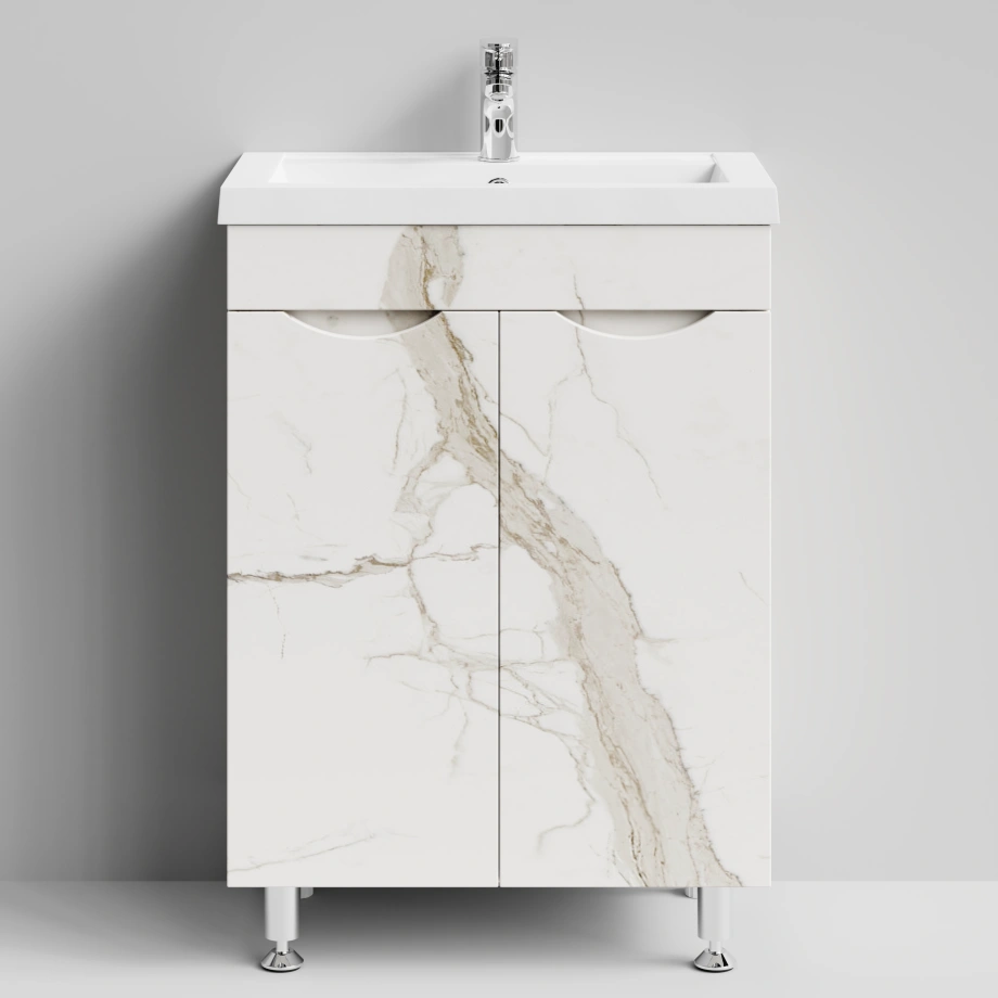 Тумба с раковиной Vod-ok Смайл 58 напольная, Мрамор Белый натур милк