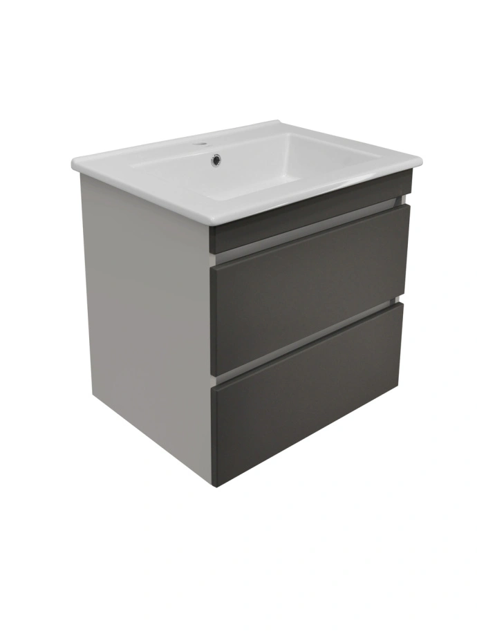 Тумба подвесная Runo Манхэттен 65 с раковиной Оскар 65, серая/темно-серая