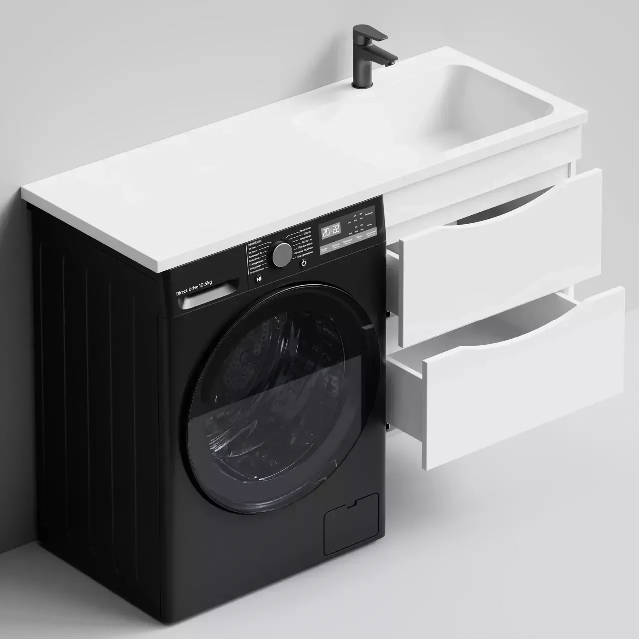 Тумба Vod-ok подвесная Vod-ok Смайл 58 с раковиной 120 под стиральную машину, правая, белая + 13 цветов