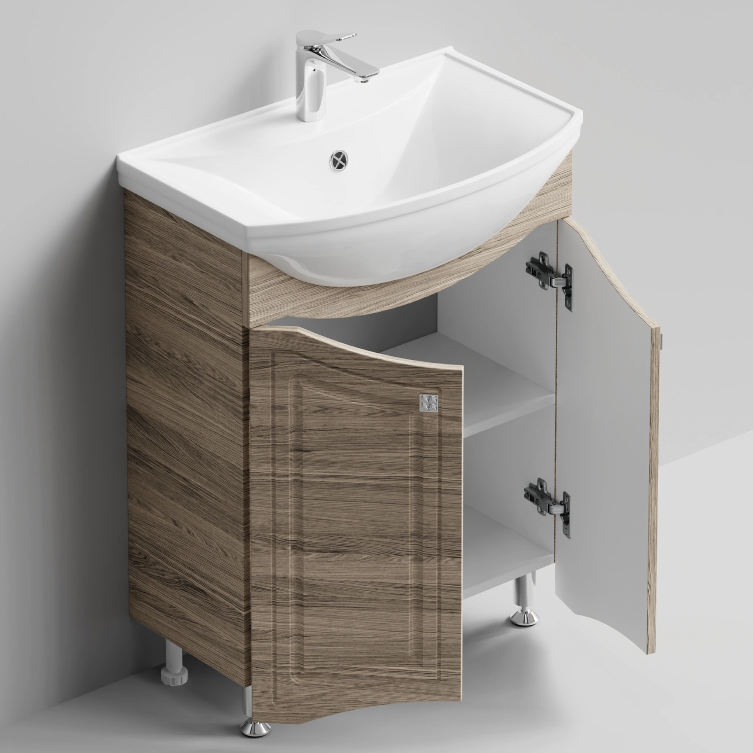 Тумба с раковиной Адам 65 напольная, Дубослив ореховый светлый