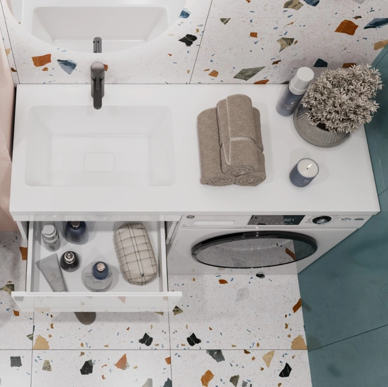 Тумба подвесная Vigo Urban 600-0-1, столешница 120 L, раковина Kamilla 120, 1 ящик, белый