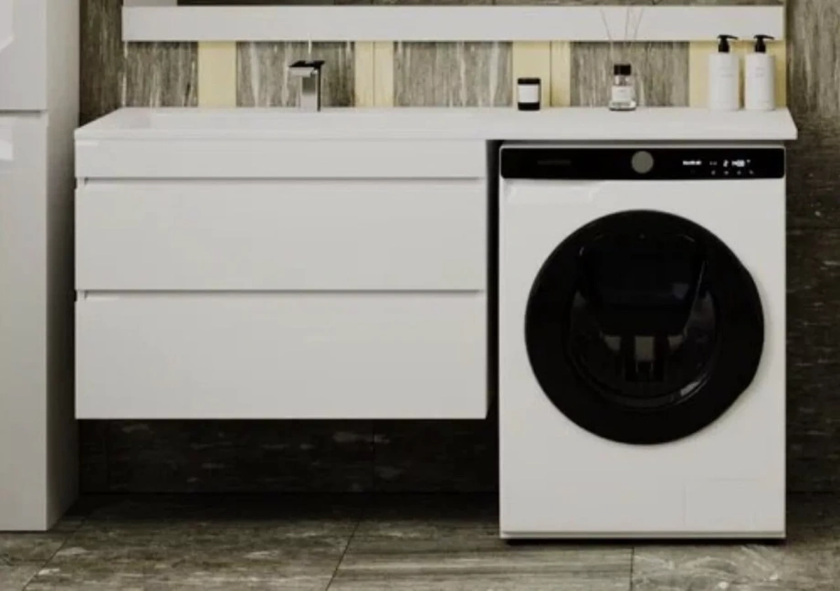 Тумба подвесная Style Line Даллас 150 люкс plus ПВХ с раковиной Даллас 150 под стиральную машину, 2 ящика, левая, белая