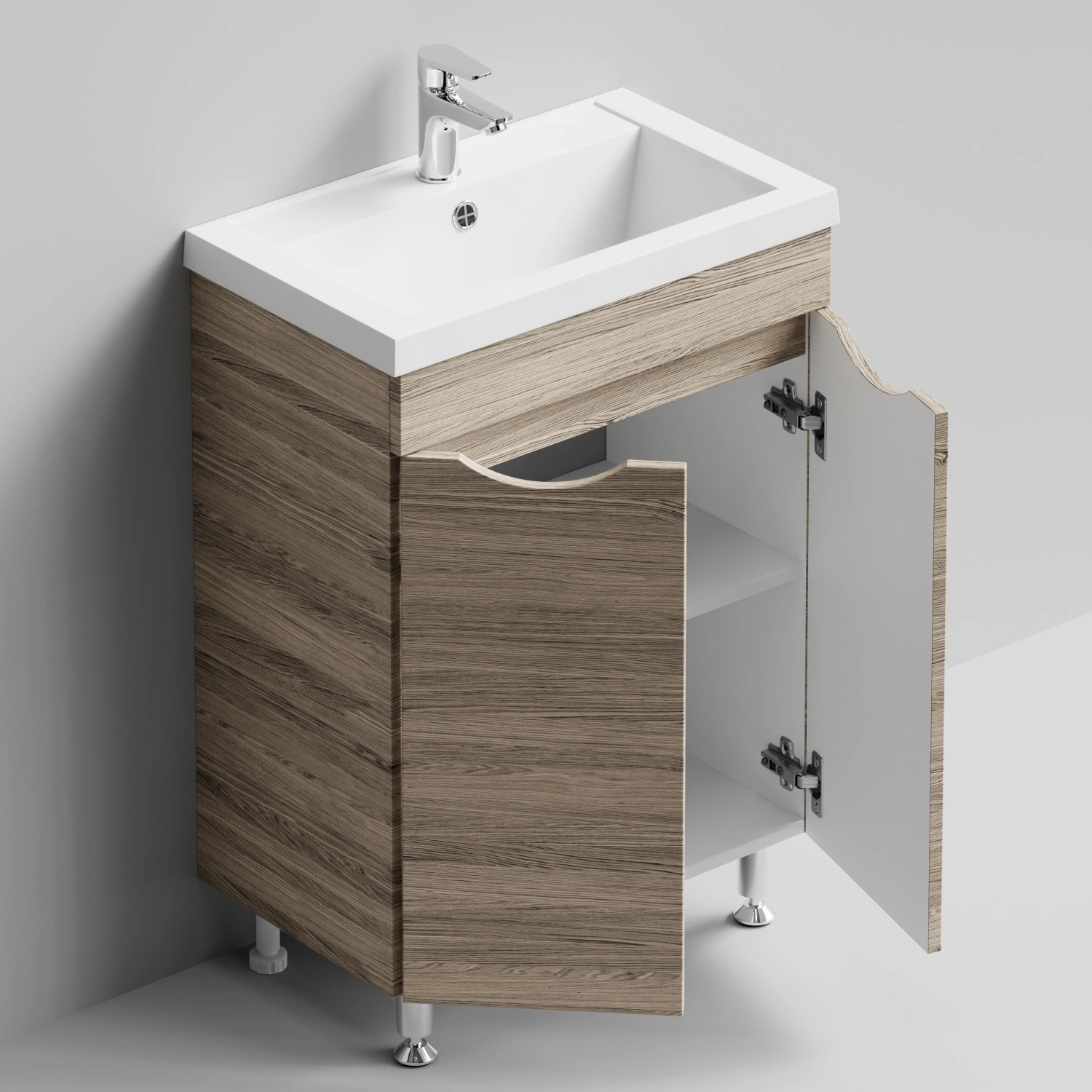 Тумба с раковиной Vod-ok Смайл 58 напольная, Дубослив ореховый светлый