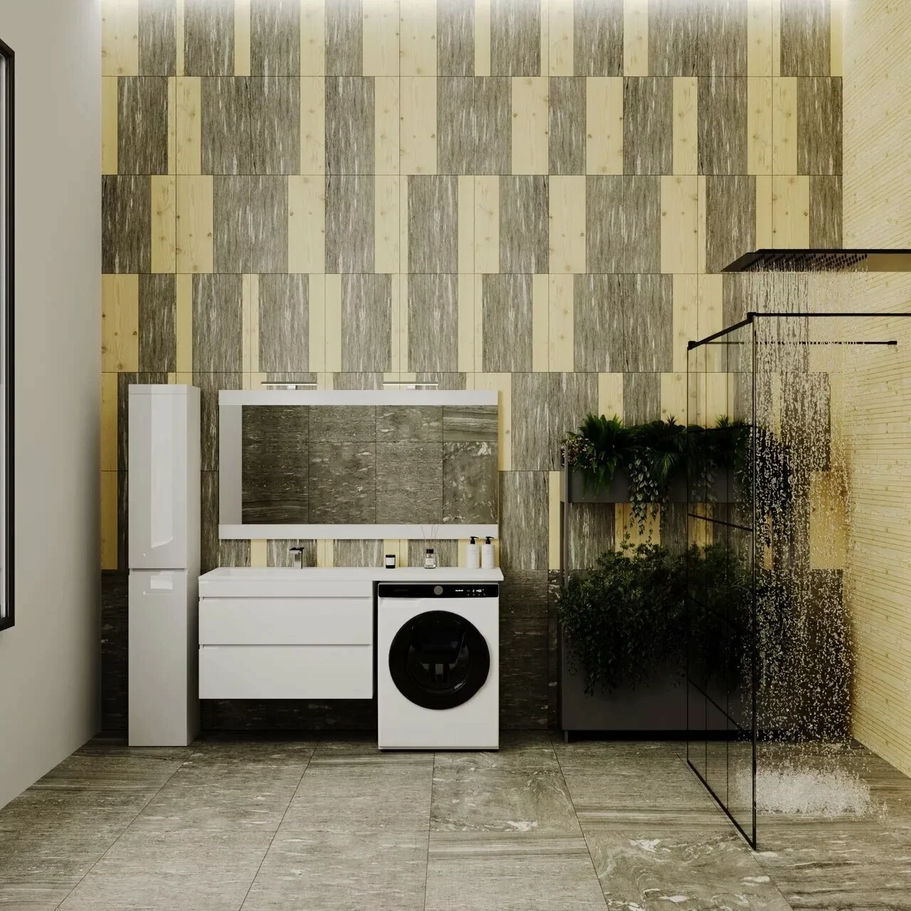 Тумба подвесная Style Line Даллас 150 люкс plus ПВХ с раковиной Даллас 150 под стиральную машину, 2 ящика, левая, белая