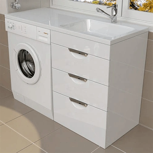 Тумба напольная Emmy Милли 47 с раковиной Аванти 110 R под стиральную машину, с 3-я ящиками, правая, белая