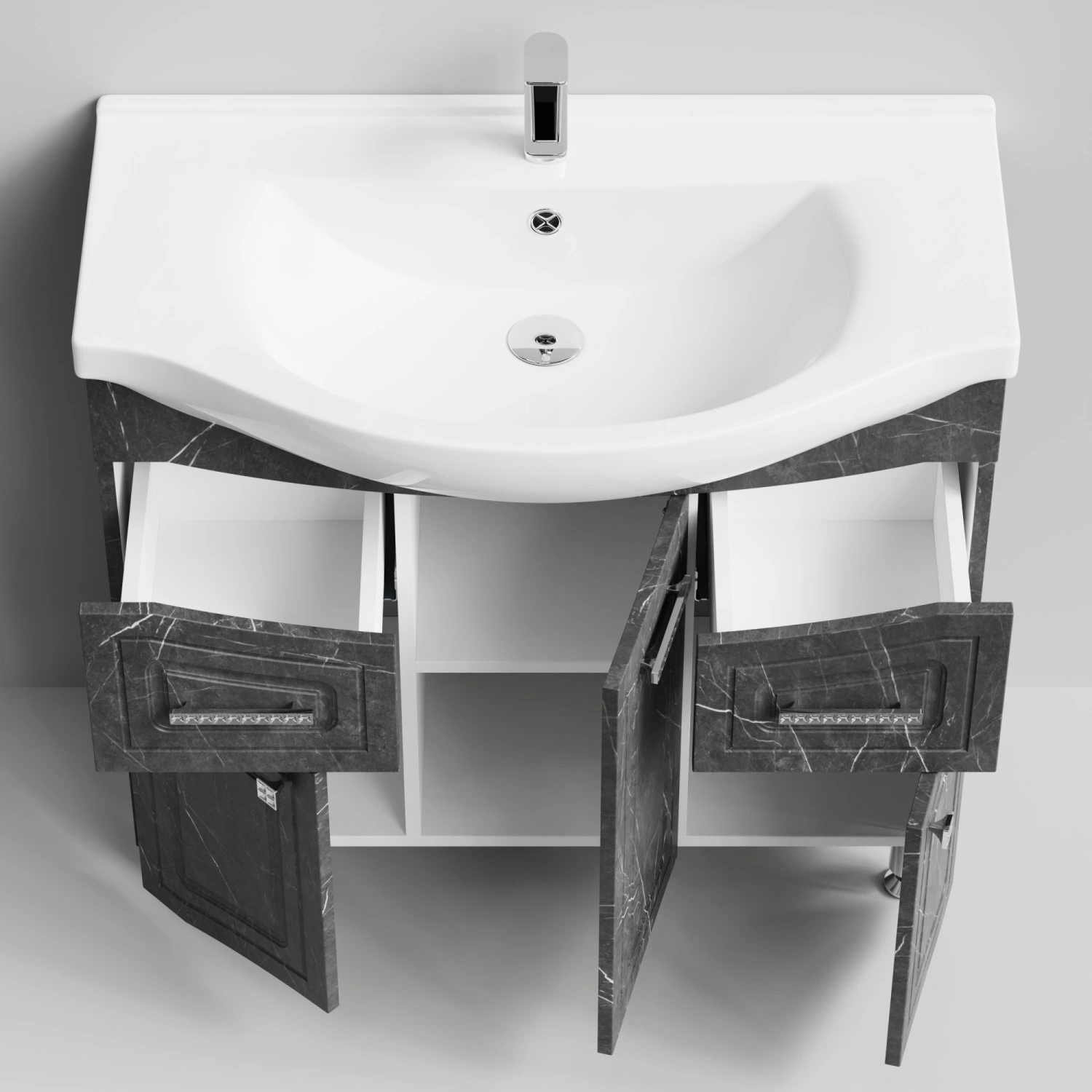Тумба с раковиной Адам 90 напольная, Мрамор Графит софт тач, петли справа