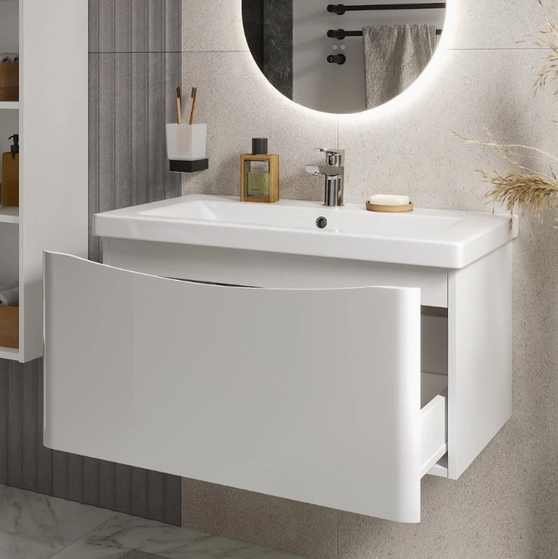 Тумба подвесная Vigo Glem 800-0-1 с раковиной Como 80, 1 ящик, белый