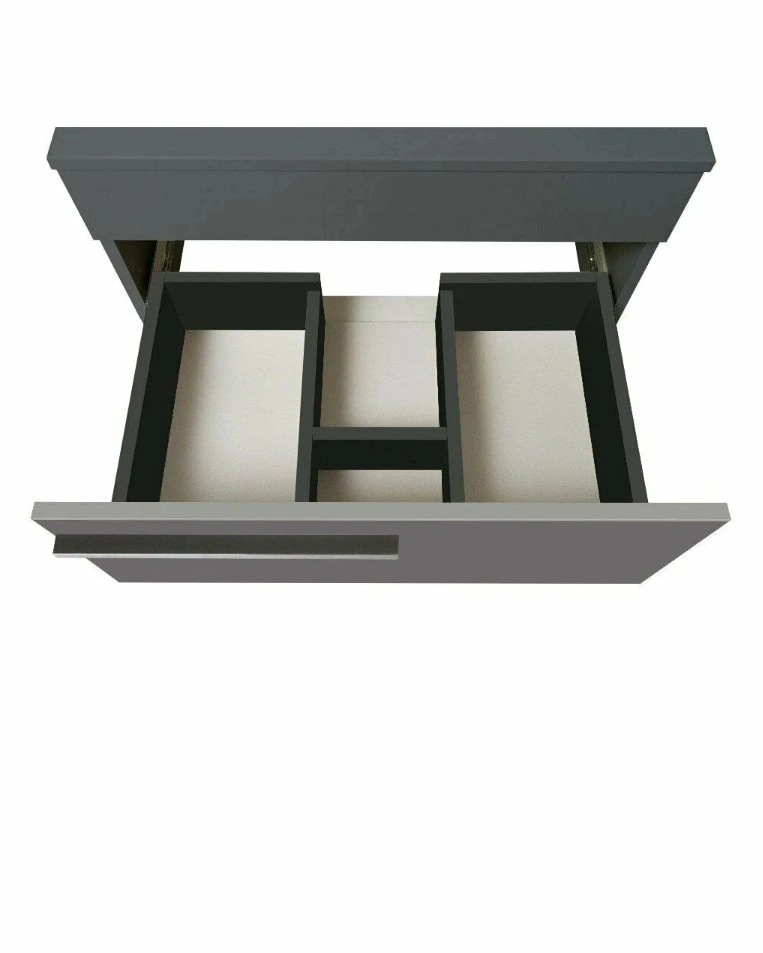 Тумба подвесная Runo Вудлайн 65 с раковиной Bella 41 квадратная, темно-серый/серый