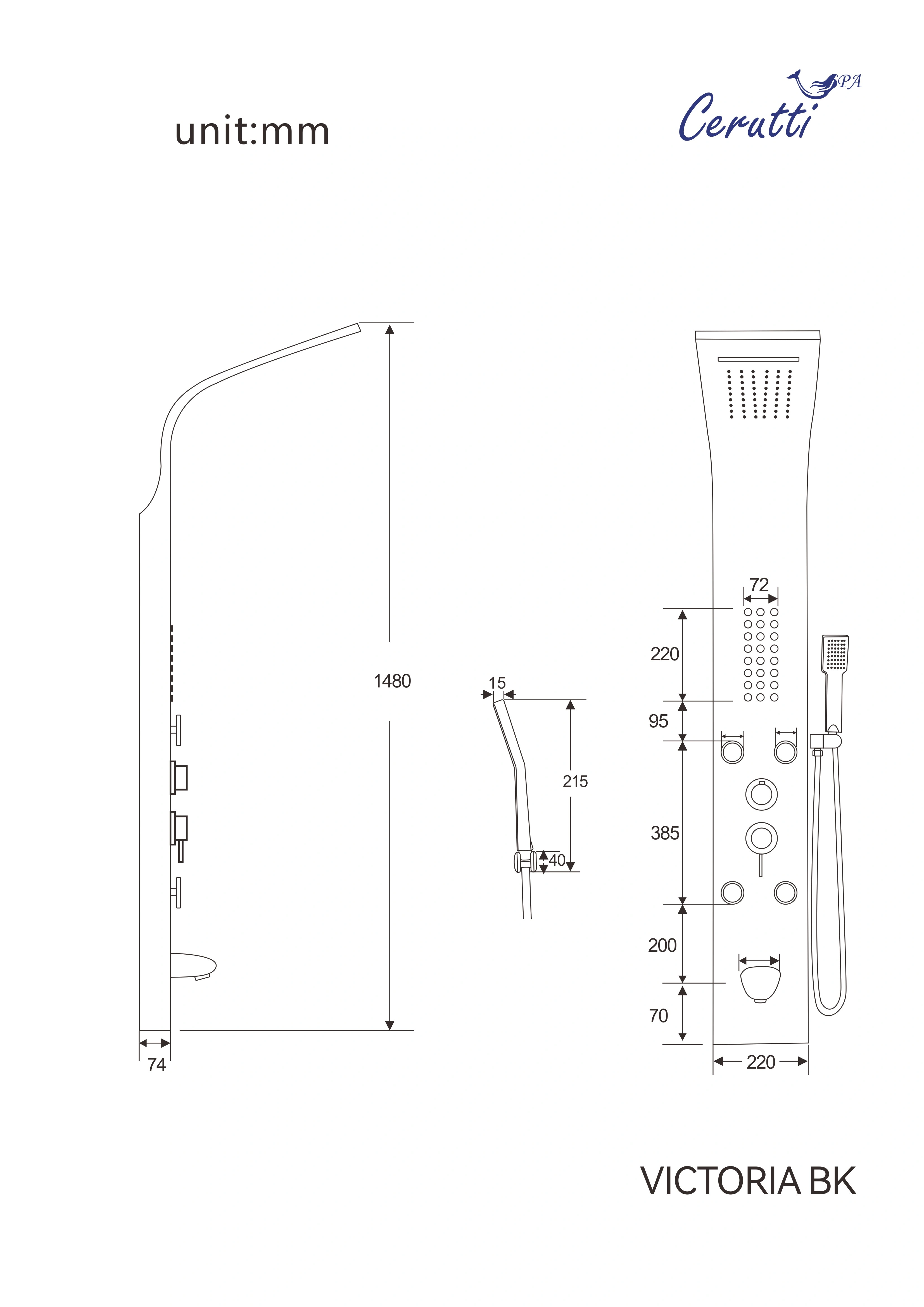 Душевая панель Ceruttispa VICTORIA BK CT9981 черный