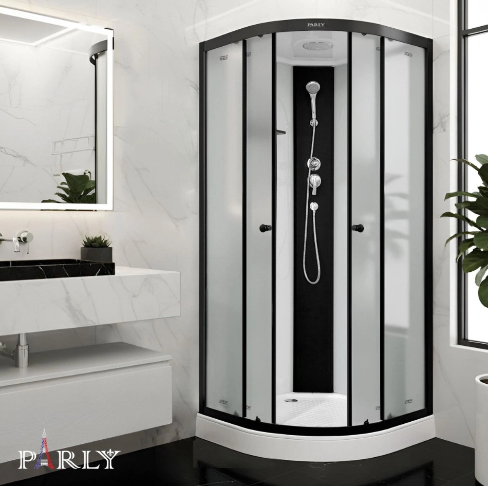 Душевой уголок PARLY BETT B931 90х90х210 1/4 круга, с поддоном, прозрачное стекло, черный