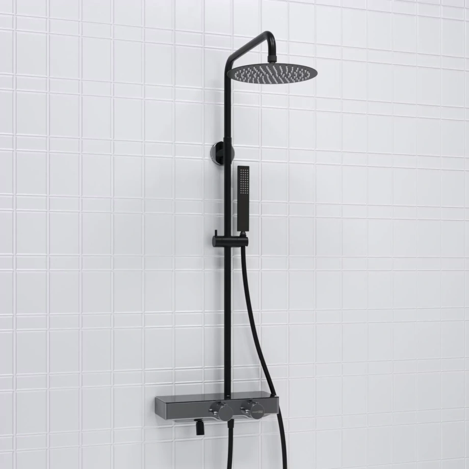 Душевая стойка WasserKraft A114.258.218.CB Thermo хром/черный Soft-touch