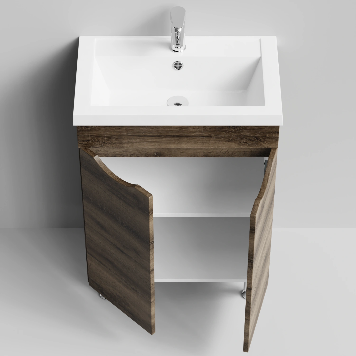 Тумба с раковиной Vod-ok Смайл 58 напольная, Дуб крымский коричневый