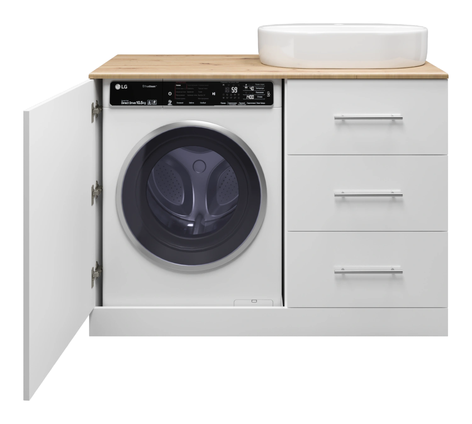 Тумба с раковиной Misty Респект 120 под стиральную машину R, белый