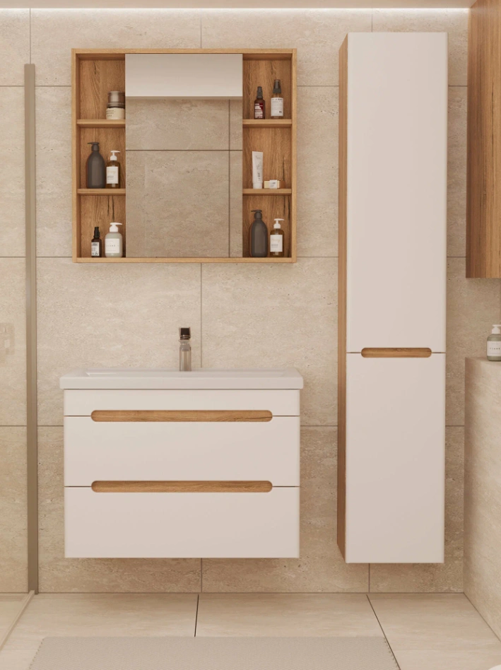 Тумба подвесная SanStar Diva 80 с раковиной Фест 80 белый, дуб вотан