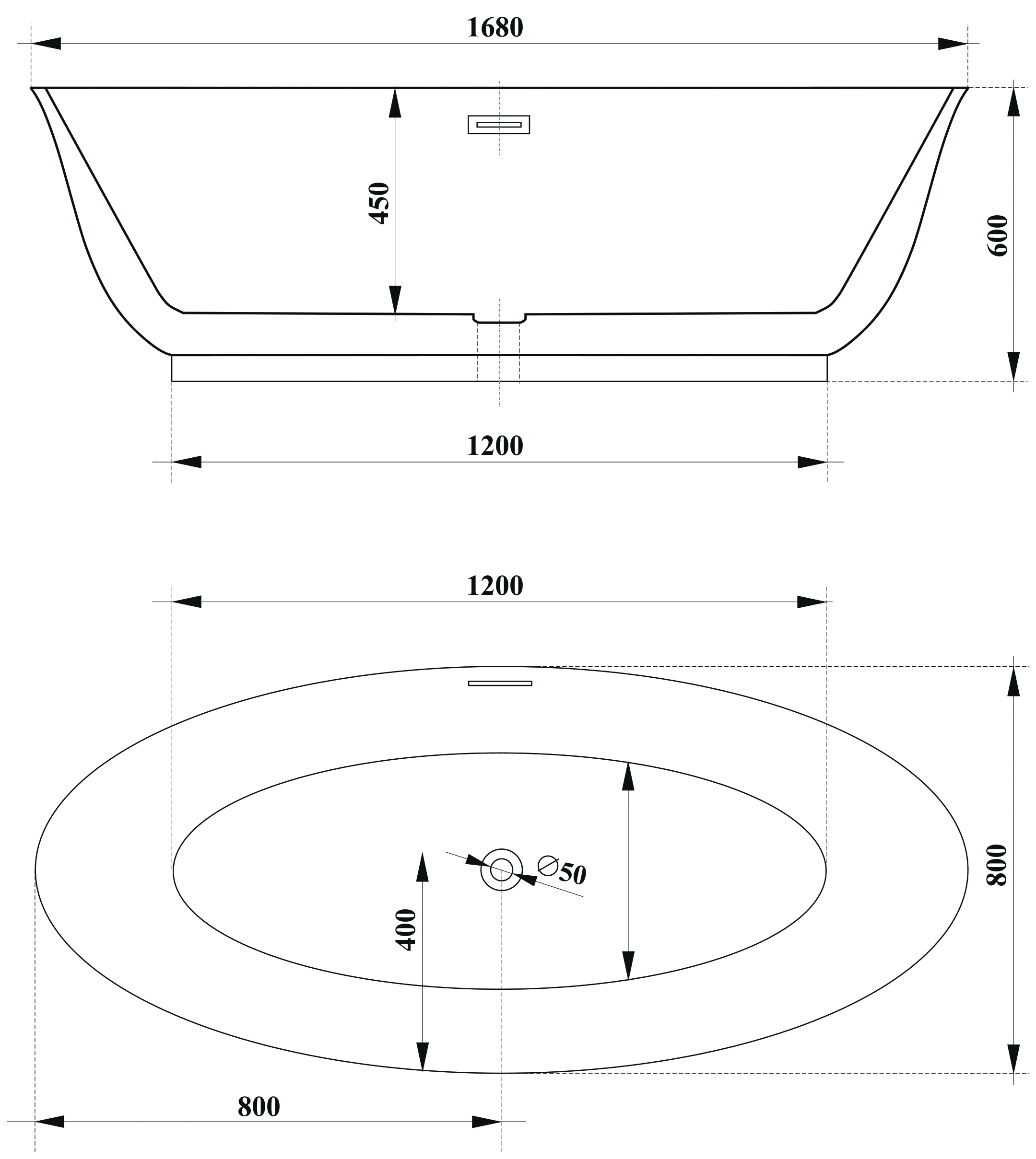 Ванна акриловая Ceruttispa GRETA170 (1700x800x600) отдельностоящая, белая,