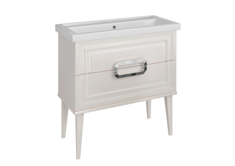 Тумба ASB Woodline Летиция 80 с раковиной Фостер 80, напольная, белый, ручки хром