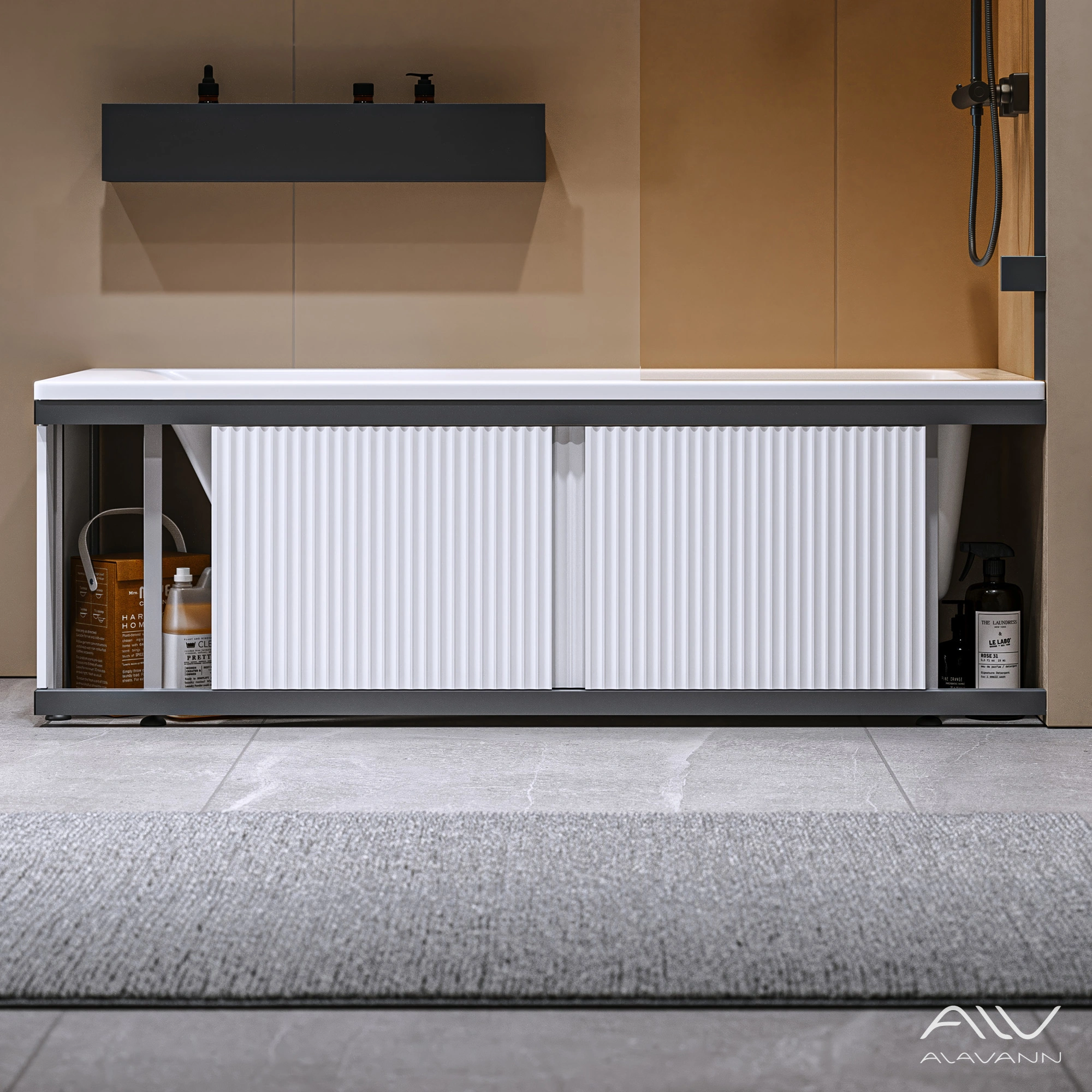 Экран под ванну Alavann Альт Блэк 170 белый с фрезеровкой, из МДФ, раздвижной