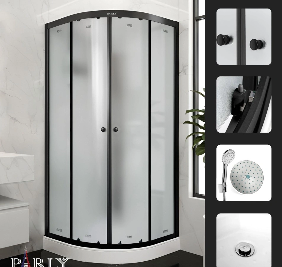 Душевой уголок PARLY BETT B931 90х90х210 1/4 круга, с поддоном, прозрачное стекло, черный