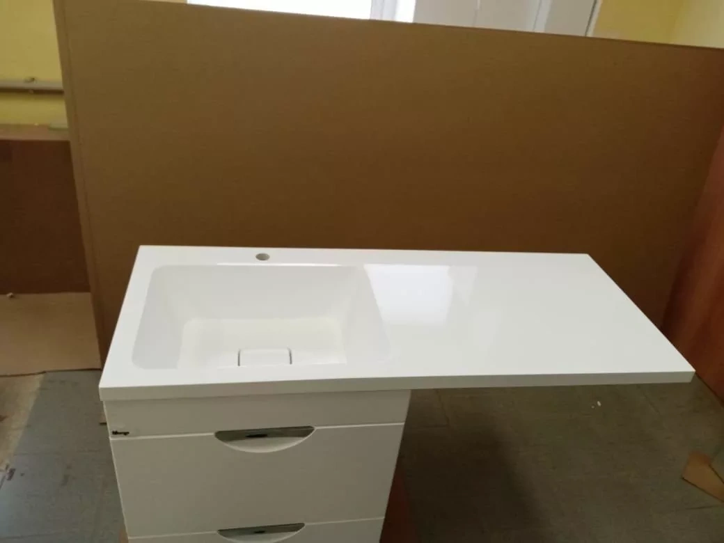 Тумба напольная Emmy Милли 57 с раковиной Аванти 120 R под стиральную машину, с 2-я ящиками, правая, белая