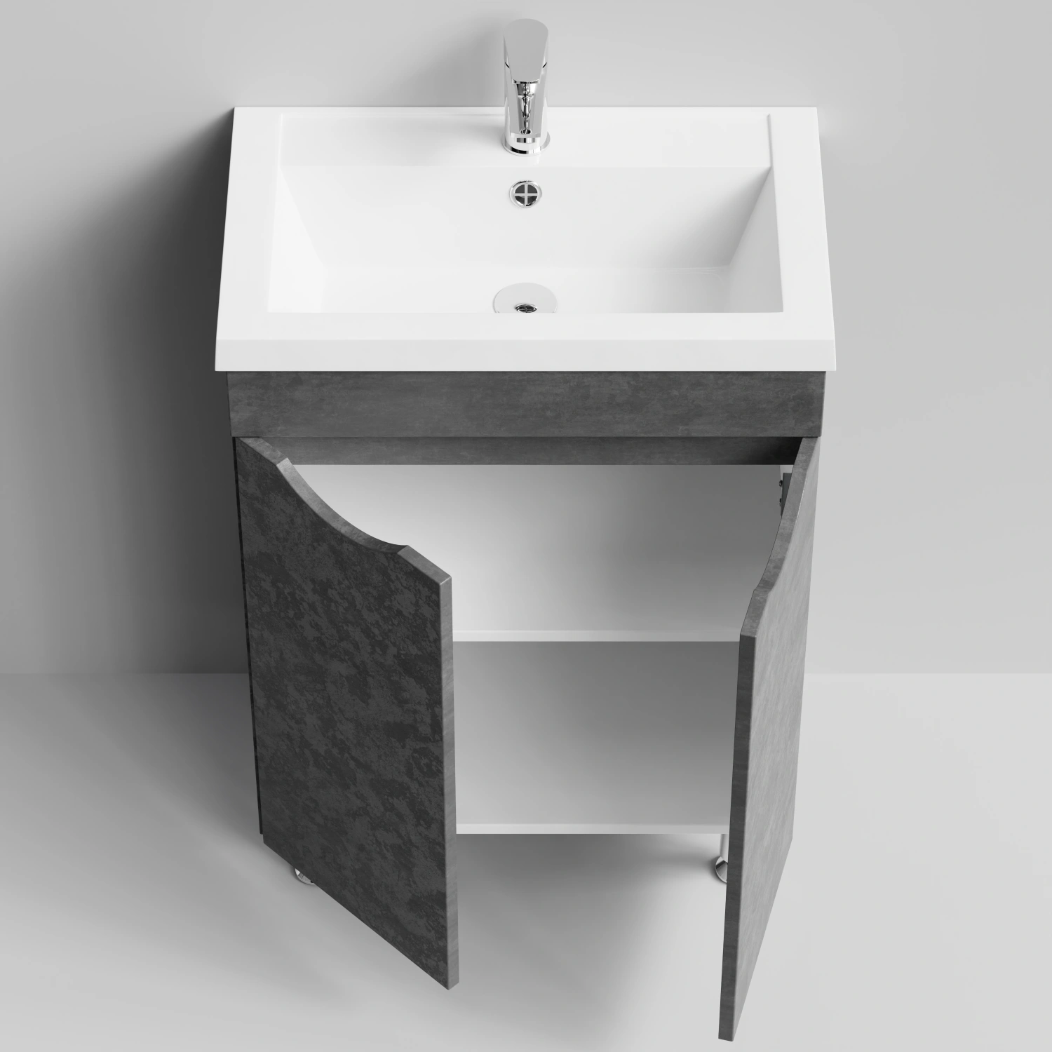 Тумба с раковиной Vod-ok Смайл 58 напольная, Серый камень