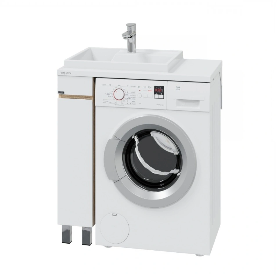 Тумба напольная Санта Марс 19 с раковиной Юпитер 800х500 под стиральную машину, 1 дверь, левая, янтарный, белый