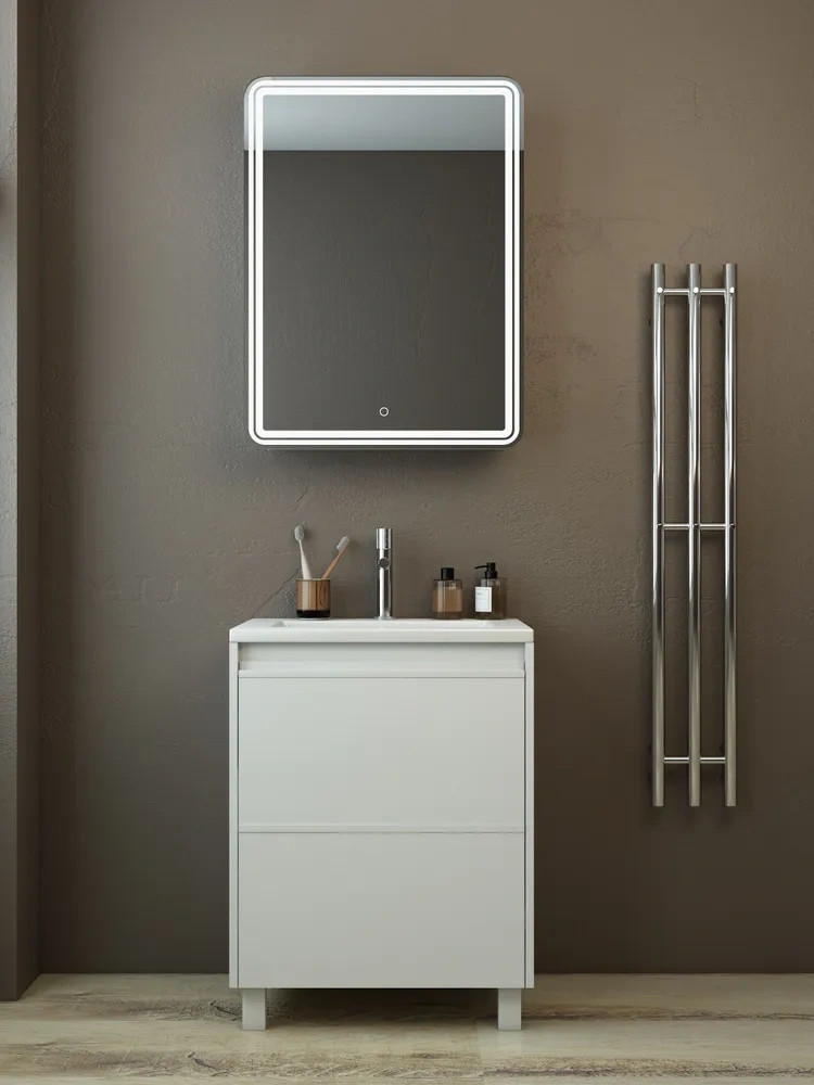 Тумба с раковиной Emmy Вега 50 напольная, 2 ящика, белый