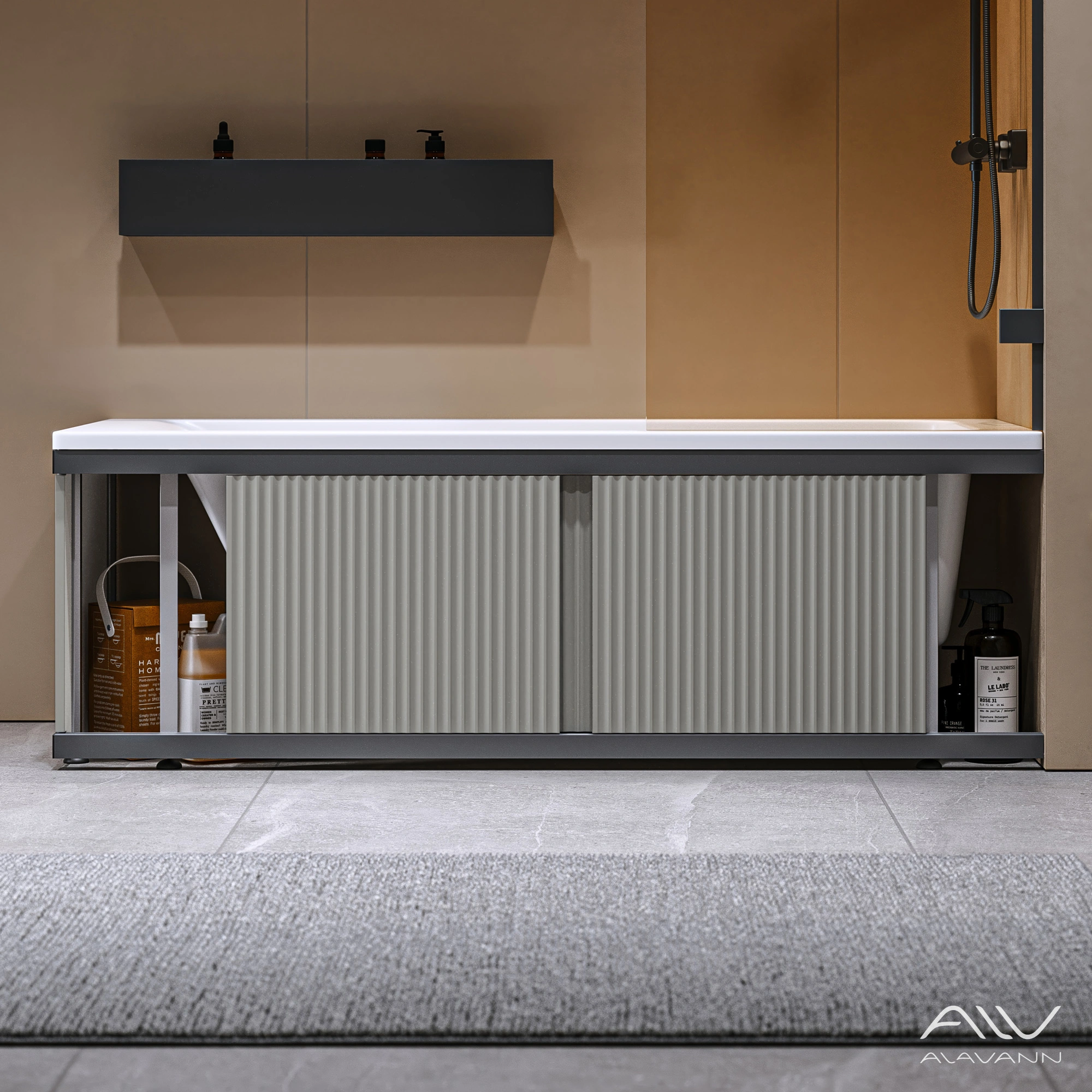 Экран под ванну Alavann Альт Блэк 170 серый с фрезеровкой, из МДФ, раздвижной