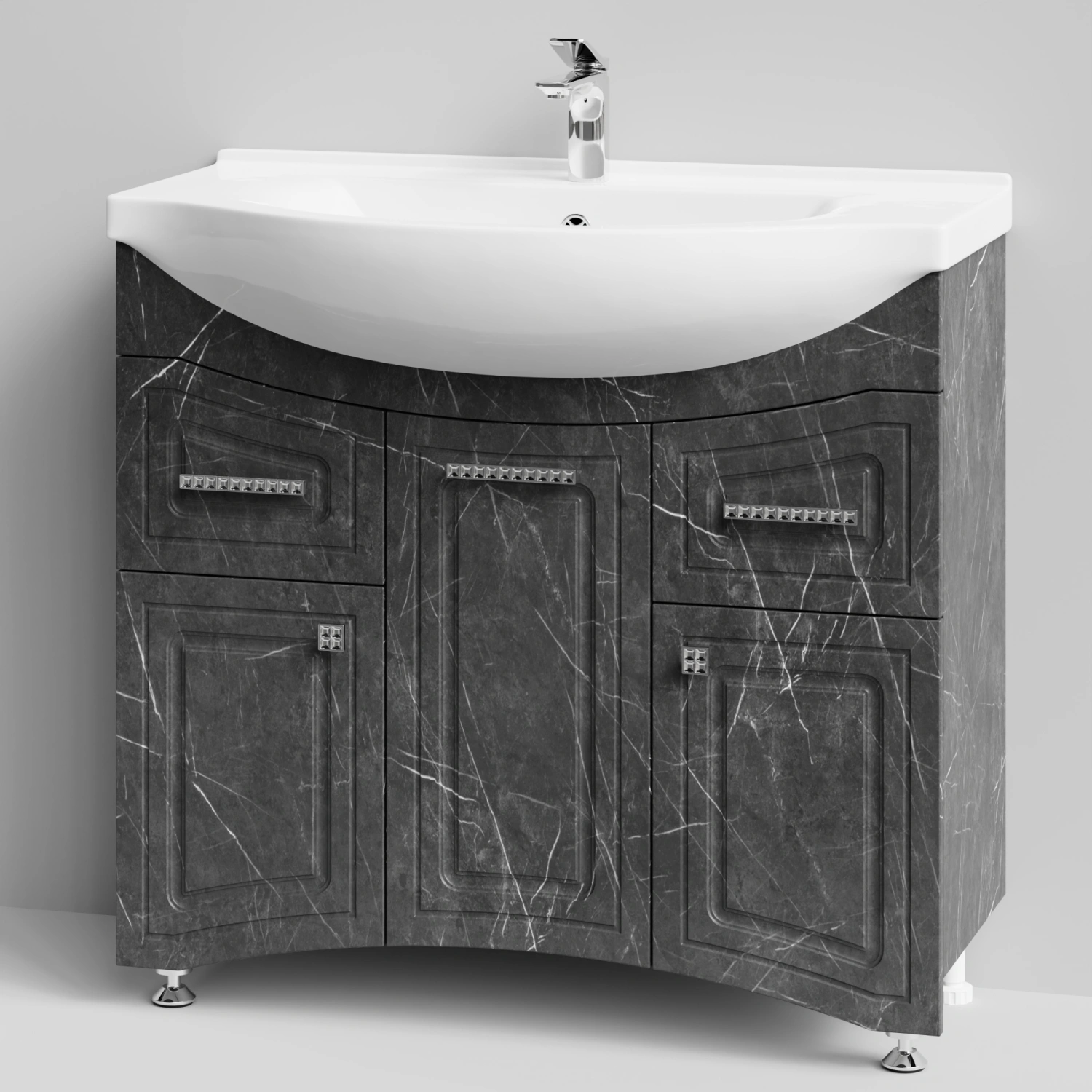 Тумба с раковиной Адам 90 напольная, Мрамор Графит софт тач, петли справа