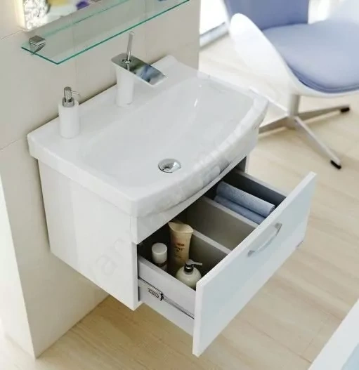 Тумба подвесная Alavann Alta 60 с раковиной Элеганс 60, белая