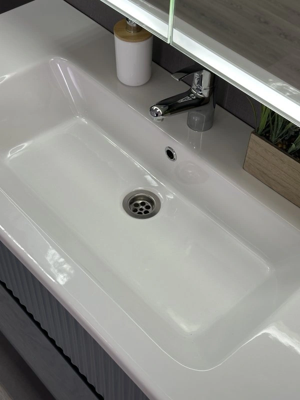 Тумба подвесная Alavann Wave 105 с раковиной Nikson 105, голубой деним