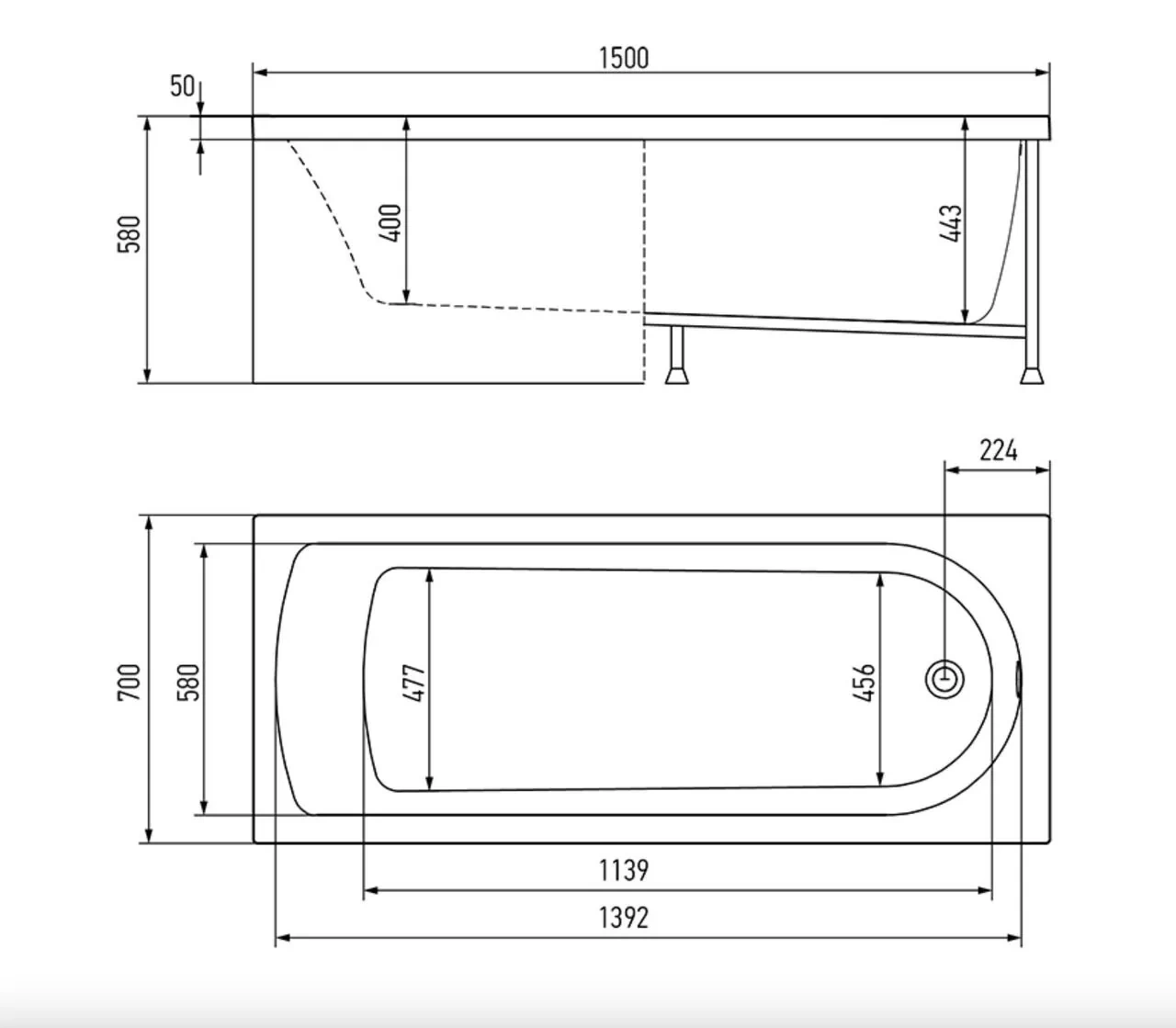Ванна акриловая Alex Baitler Michigan 150x70