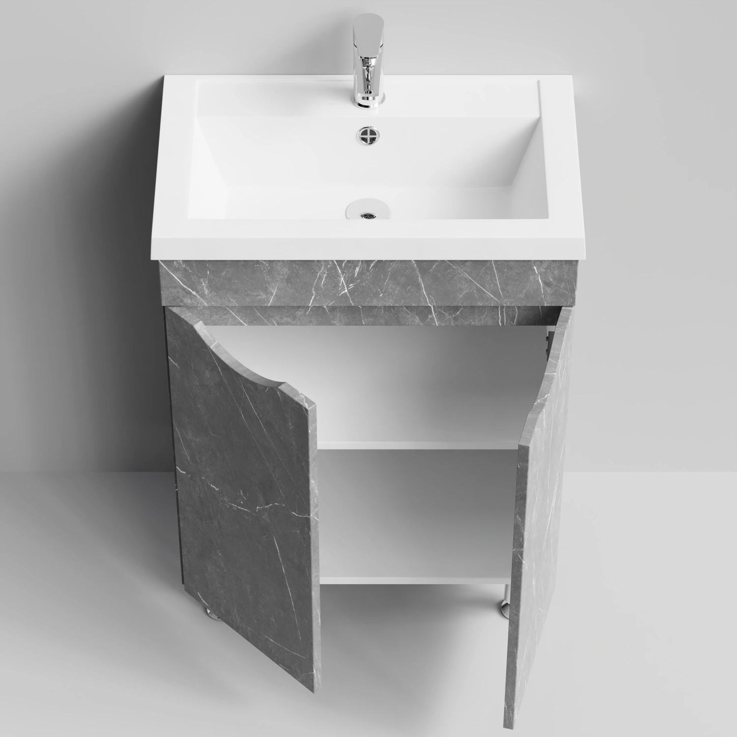 Тумба с раковиной Vod-ok Смайл 58 напольная, Мрамор Серый софт тач